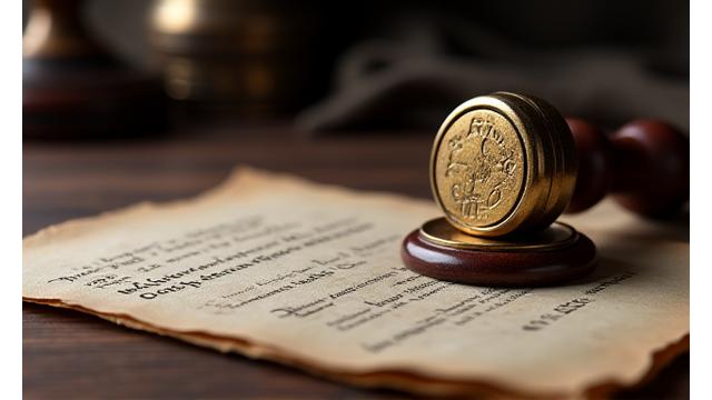 Et forseglet, historisk notarius-segl liggende på et offisielt dokument, symboliserer beskyttelse og juridisk gyldighet.